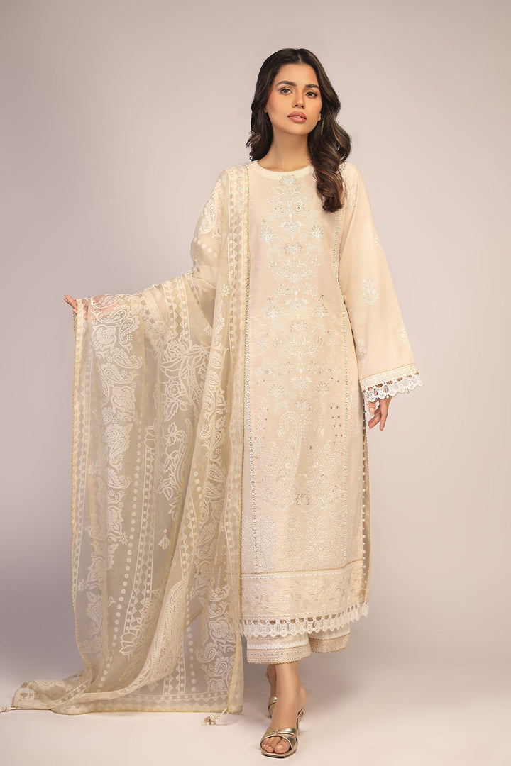 Unstitched 3 piece for women - White suit